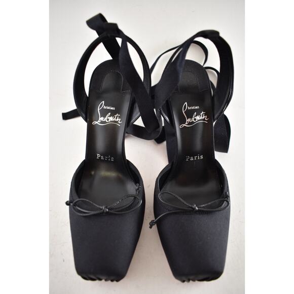 Christian Louboutin Cassia Lace Up 100 Black Tie Ballet Sandal Heel Pump 37 - Picture 6 of 15